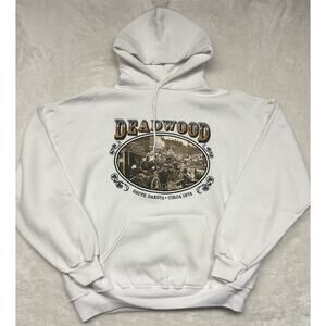 Deadwood South Dakota Hoodie Men’s Size XLarge Cowboy White Long Sleeve